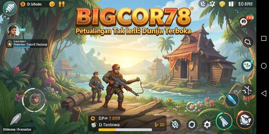 Tangkapan layar dari gameplay BIGCOR78 yang menampilkan eksplorasi dunia terbuka.