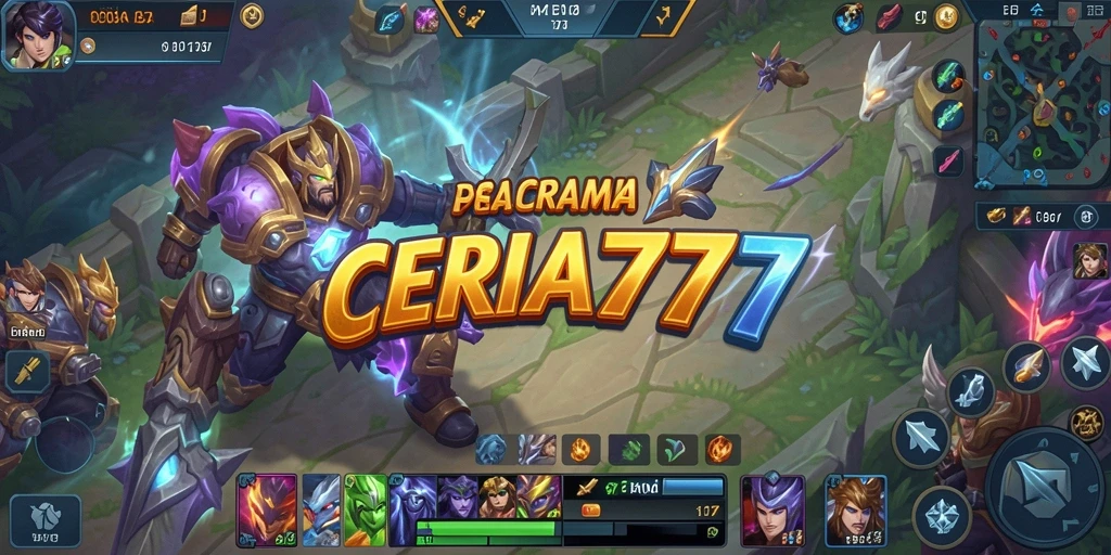 Tangkapan layar utama CERIA777 yang menunjukkan aksi pertempuran seru di arena MOBA.