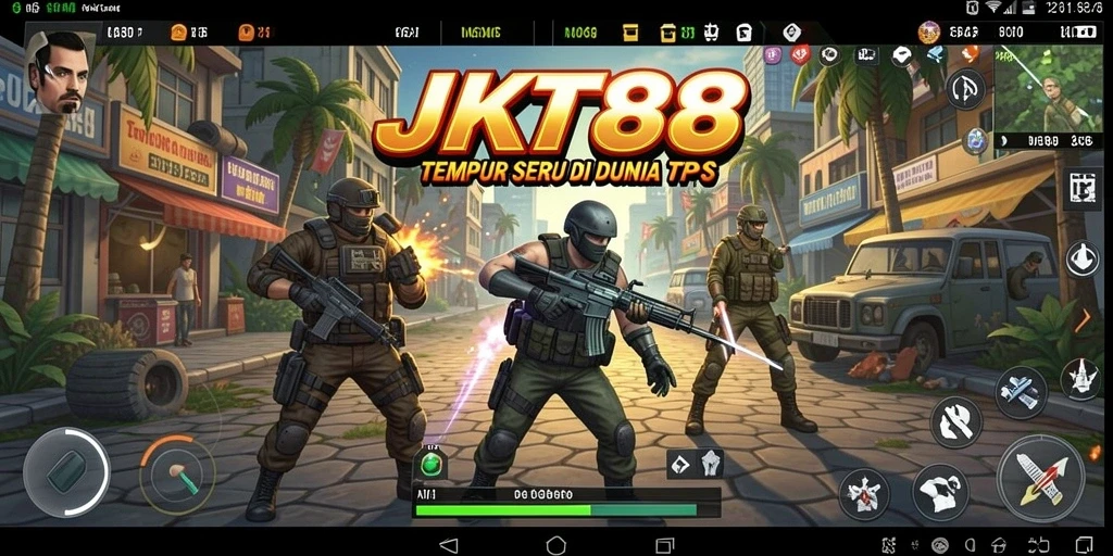 Gameplay seru JKT88 dengan aksi tembak-menembak TPS.