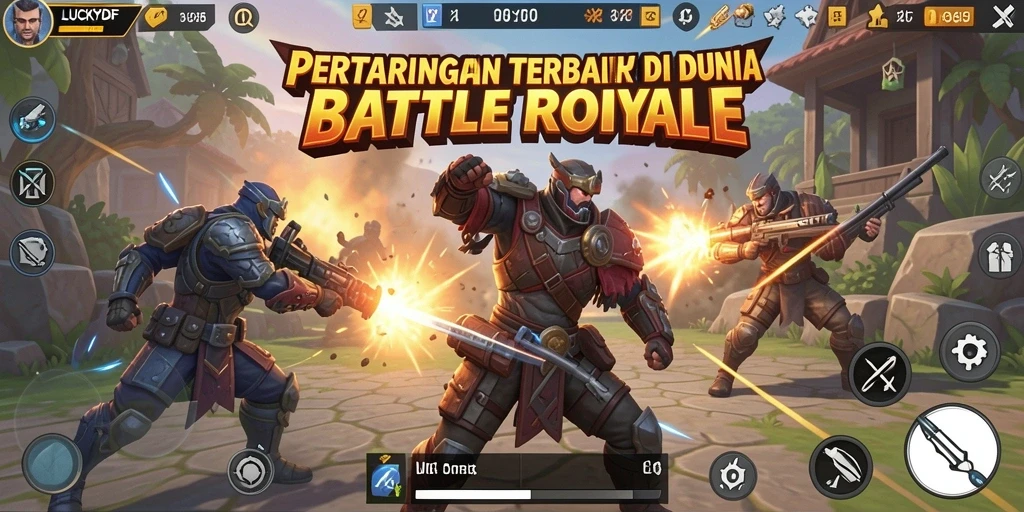 Tampilan gameplay Battle Royale seru di LUCKYDF, memperlihatkan aksi pertarungan menarik.