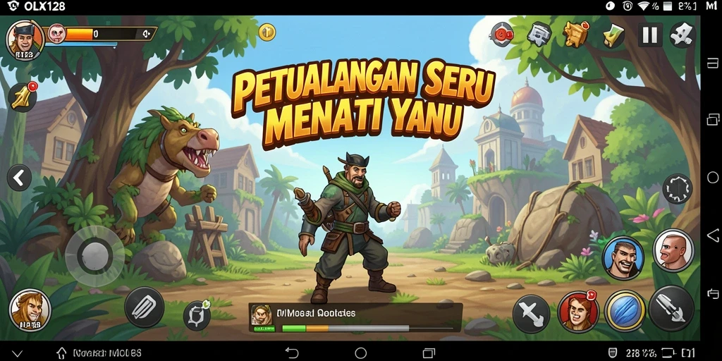 Screenshot gameplay OLX128 menampilkan petualangan menarik di hutan lebat.