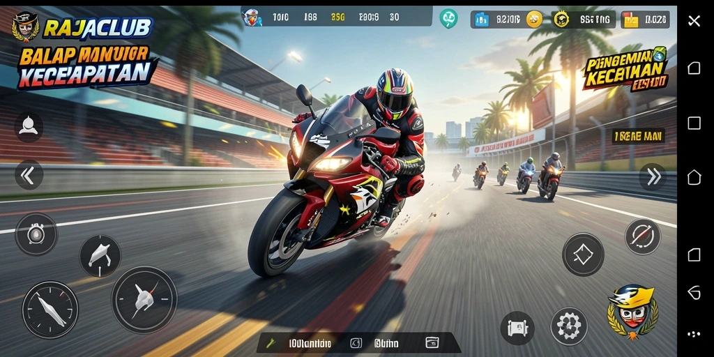 Screenshot menampilkan balapan motor menegangkan dalam RAJACLUB.
