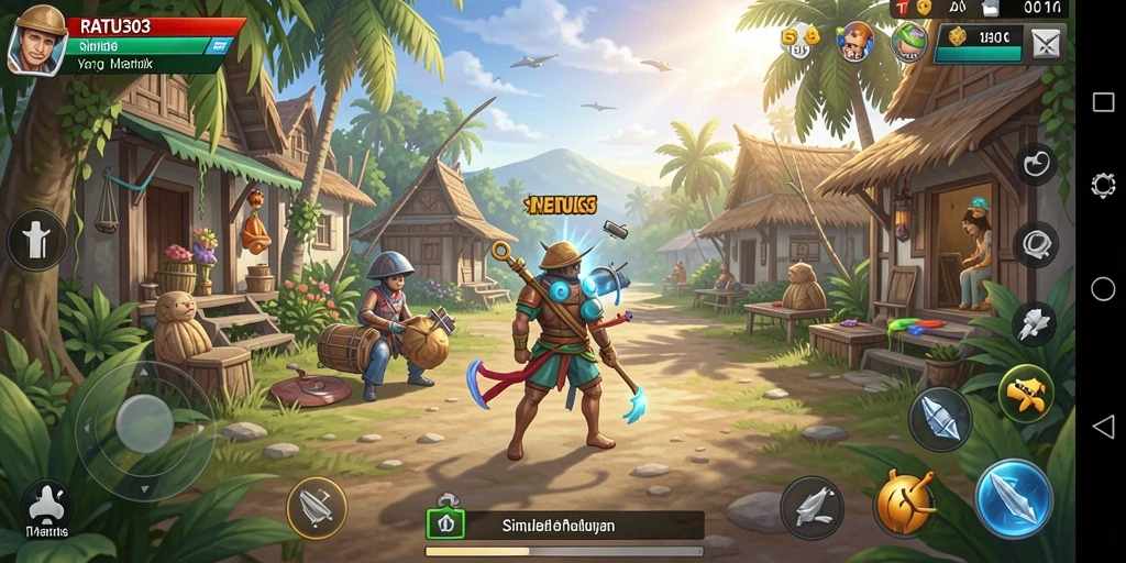 Screenshot utama RATU303 menampilkan momen interaksi karakter dalam simulasi kehidupan.