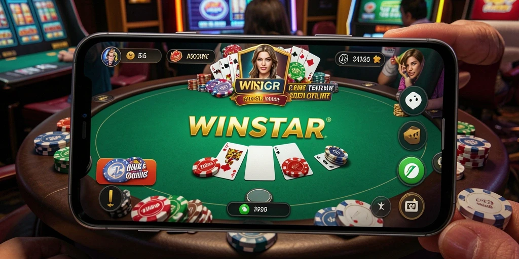 Tampilan screenshot WINSTAR yang menunjukkan aksi permainan poker yang mendebarkan.